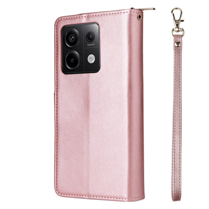 Redmi Note 13 Pro 5G Global Leather Wallet Case with 9 Card Slots, Zipped Cash Pocket & Kickstand - Premium PU TPU Protective Cover with Wrist Strap