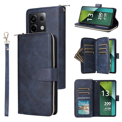 Redmi Note 13 Pro 5G Global Leather Wallet Case with 9 Card Slots, Zipped Cash Pocket & Kickstand - Premium PU TPU Protective Cover with Wrist Strap