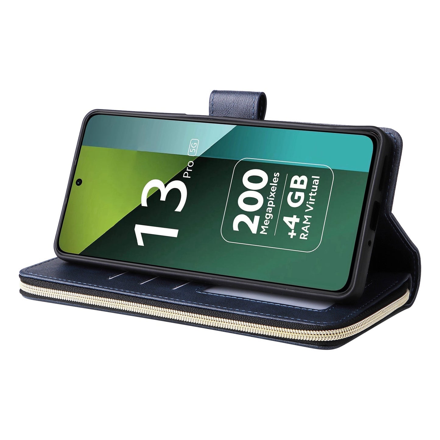 Redmi Note 13 Pro 5G Global Leather Wallet Case with 9 Card Slots, Zipped Cash Pocket & Kickstand - Premium PU TPU Protective Cover with Wrist Strap