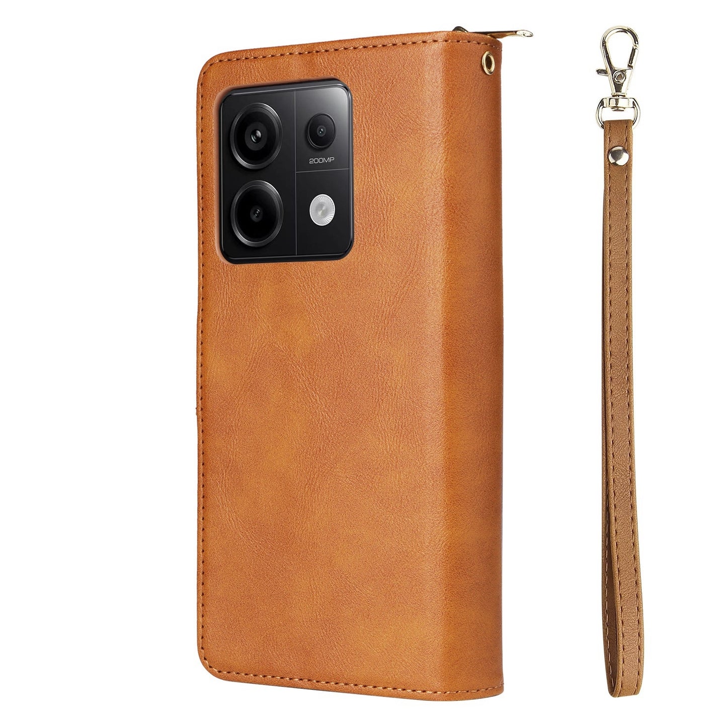 Redmi Note 13 Pro 5G Global Leather Wallet Case with 9 Card Slots, Zipped Cash Pocket & Kickstand - Premium PU TPU Protective Cover with Wrist Strap