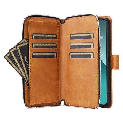 Redmi Note 13 Pro 5G Global Leather Wallet Case with 9 Card Slots, Zipped Cash Pocket & Kickstand - Premium PU TPU Protective Cover with Wrist Strap