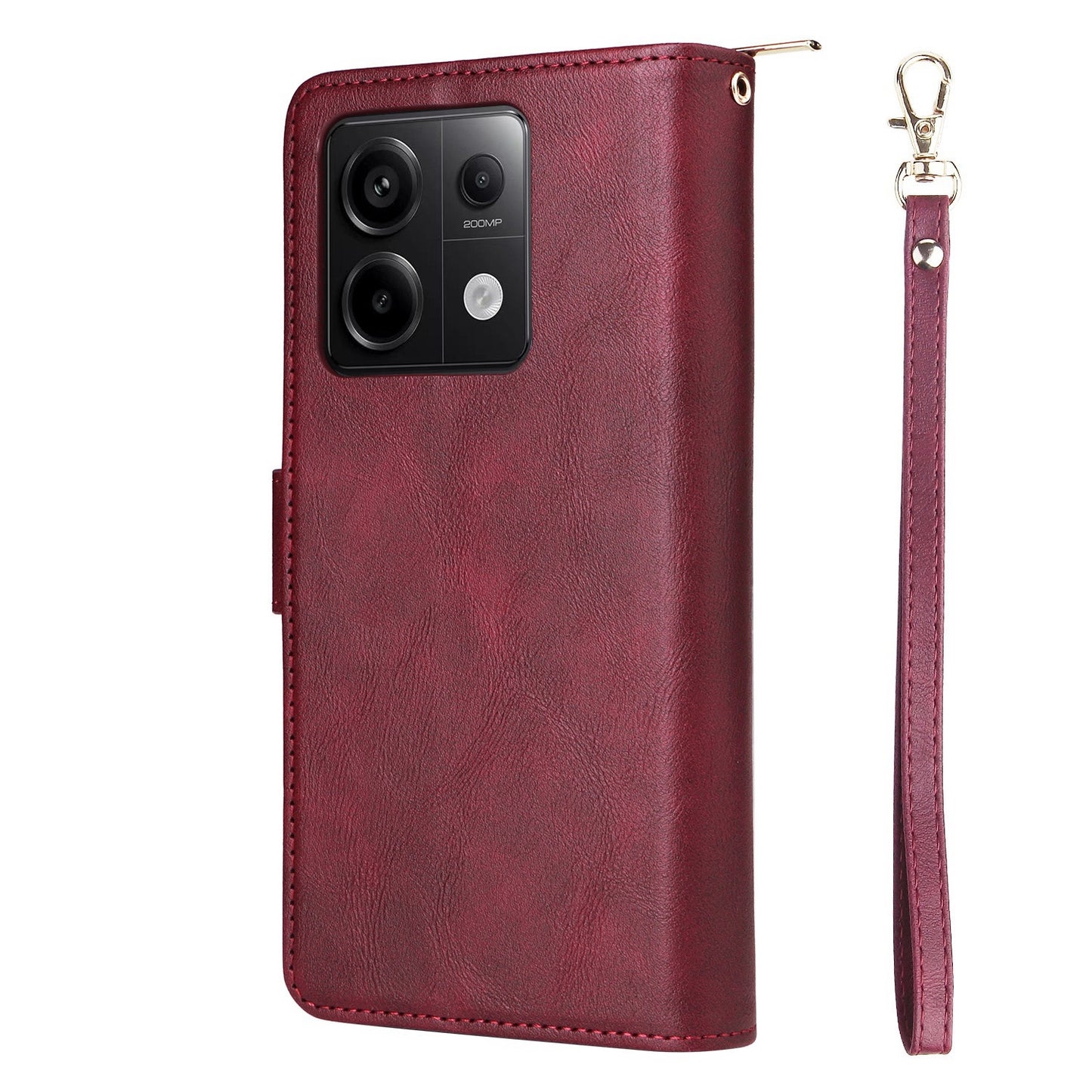 Redmi Note 13 Pro 5G Global Leather Wallet Case with 9 Card Slots, Zipped Cash Pocket & Kickstand - Premium PU TPU Protective Cover with Wrist Strap