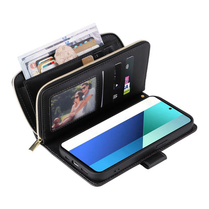 Redmi Note 13 4G Leather Wallet Case with 9 Card Slots, Zipped Cash Pocket & Kickstand - Premium PU TPU Protective Cover with Wrist Strap