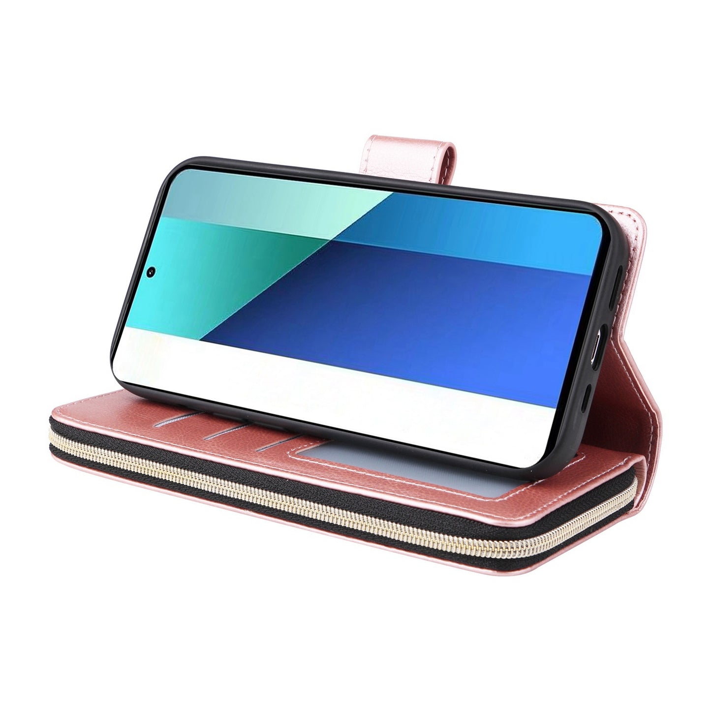 Redmi Note 13 4G Leather Wallet Case with 9 Card Slots, Zipped Cash Pocket & Kickstand - Premium PU TPU Protective Cover with Wrist Strap