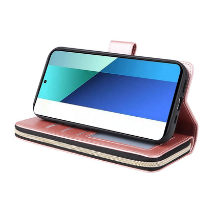 Redmi Note 13 4G Leather Wallet Case with 9 Card Slots, Zipped Cash Pocket & Kickstand - Premium PU TPU Protective Cover with Wrist Strap