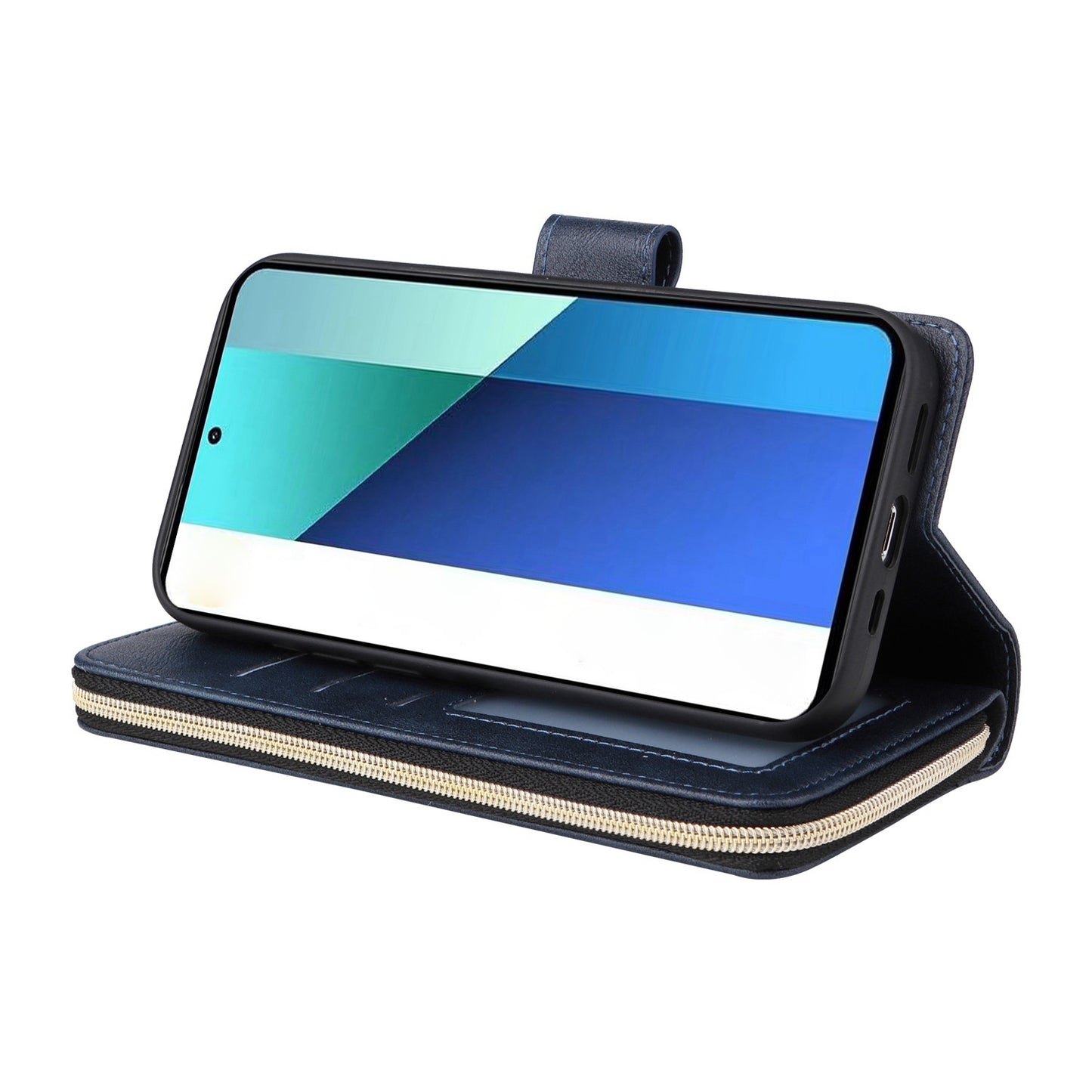 Redmi Note 13 4G Leather Wallet Case with 9 Card Slots, Zipped Cash Pocket & Kickstand - Premium PU TPU Protective Cover with Wrist Strap