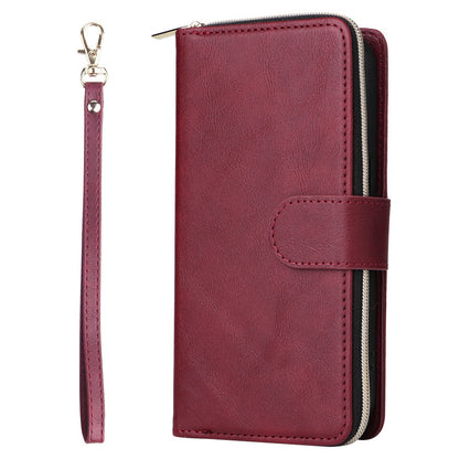 Redmi Note 13 4G Leather Wallet Case with 9 Card Slots, Zipped Cash Pocket & Kickstand - Premium PU TPU Protective Cover with Wrist Strap