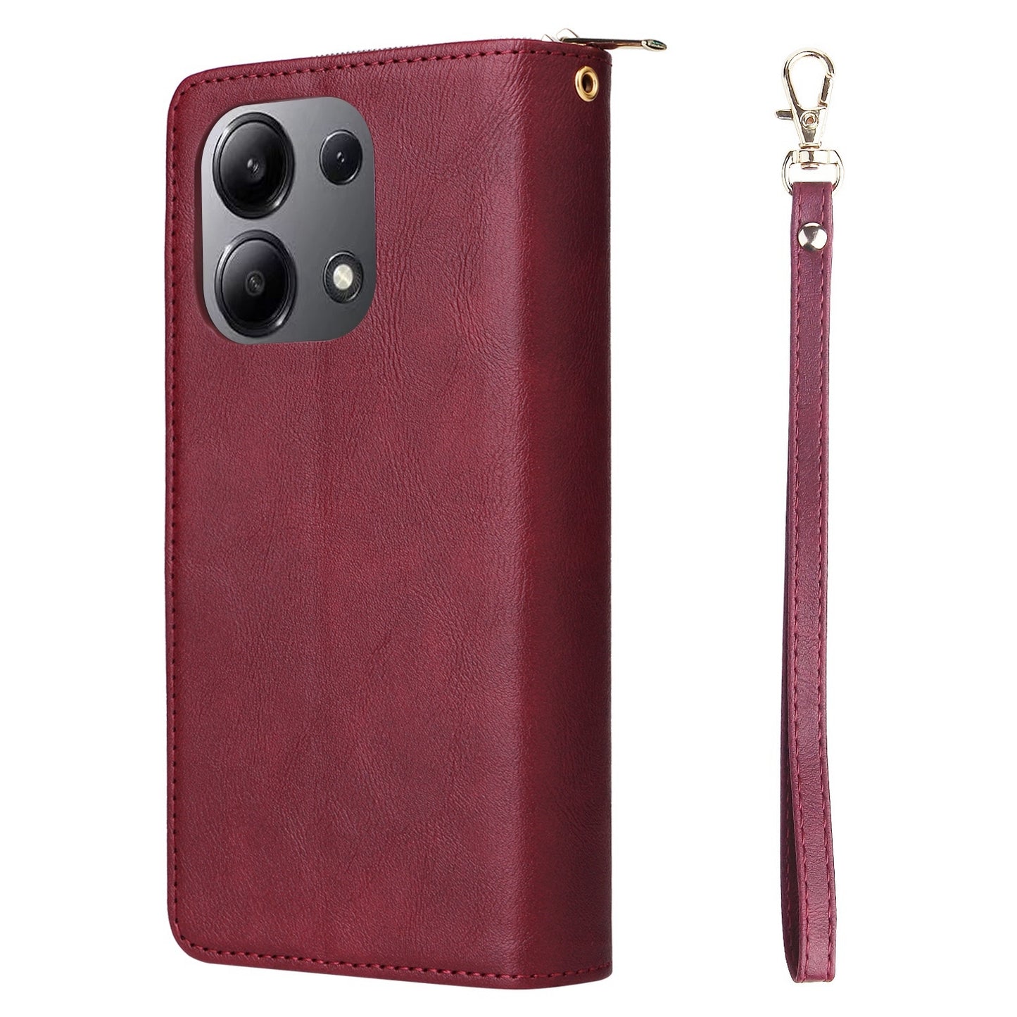 Redmi Note 13 4G Leather Wallet Case with 9 Card Slots, Zipped Cash Pocket & Kickstand - Premium PU TPU Protective Cover with Wrist Strap