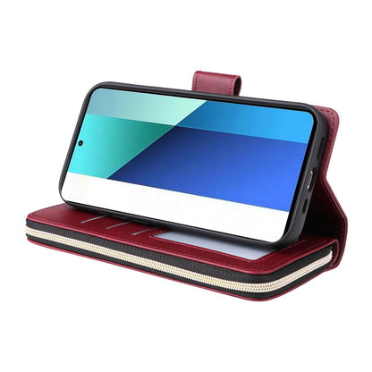 Redmi Note 13 4G Leather Wallet Case with 9 Card Slots, Zipped Cash Pocket & Kickstand - Premium PU TPU Protective Cover with Wrist Strap