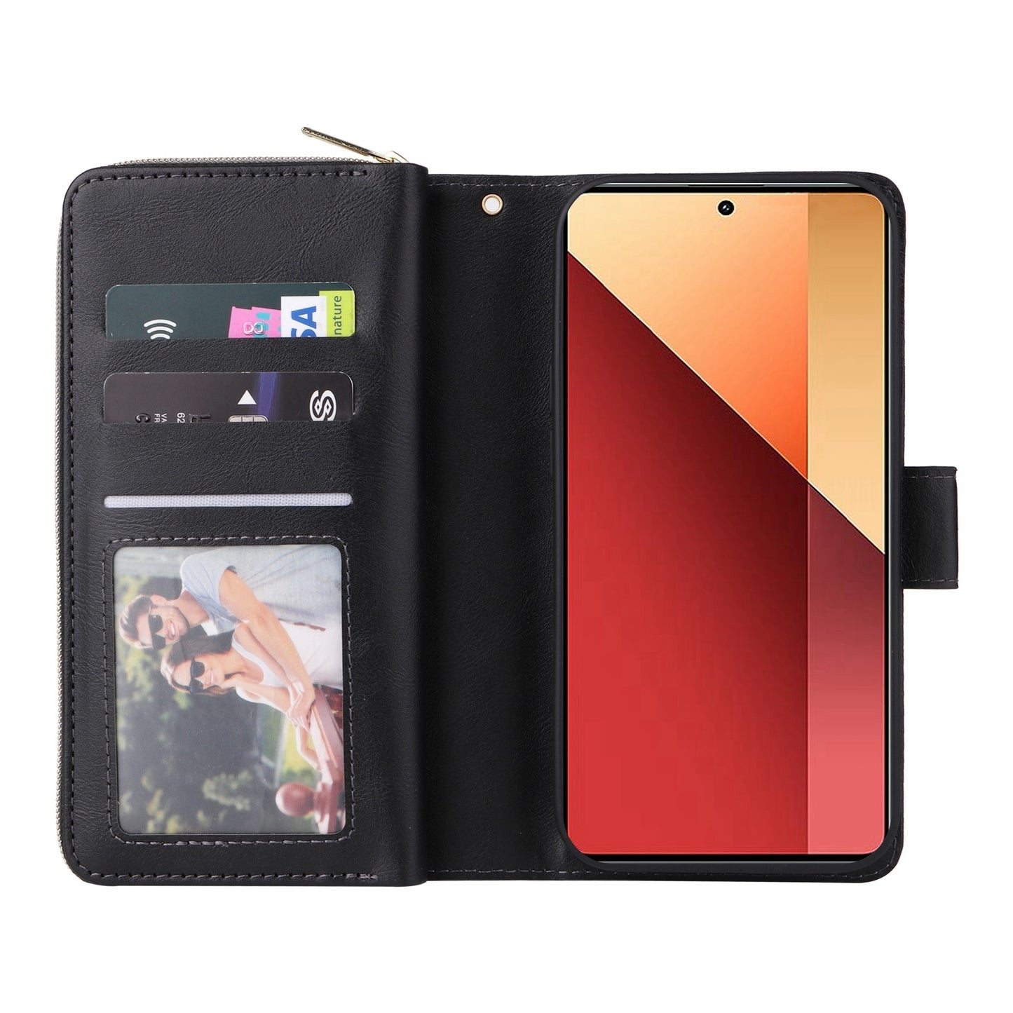 Redmi Note 13 Pro 4G Leather Wallet Case with 9 Card Slots, Zipped Cash Pocket & Kickstand - Premium PU TPU Protective Cover with Wrist Strap