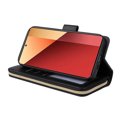 Redmi Note 13 Pro 4G Leather Wallet Case with 9 Card Slots, Zipped Cash Pocket & Kickstand - Premium PU TPU Protective Cover with Wrist Strap