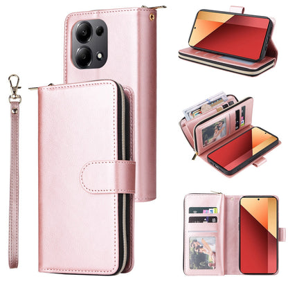 Redmi Note 13 Pro 4G Leather Wallet Case with 9 Card Slots, Zipped Cash Pocket & Kickstand - Premium PU TPU Protective Cover with Wrist Strap