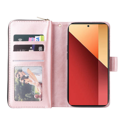 Redmi Note 13 Pro 4G Leather Wallet Case with 9 Card Slots, Zipped Cash Pocket & Kickstand - Premium PU TPU Protective Cover with Wrist Strap