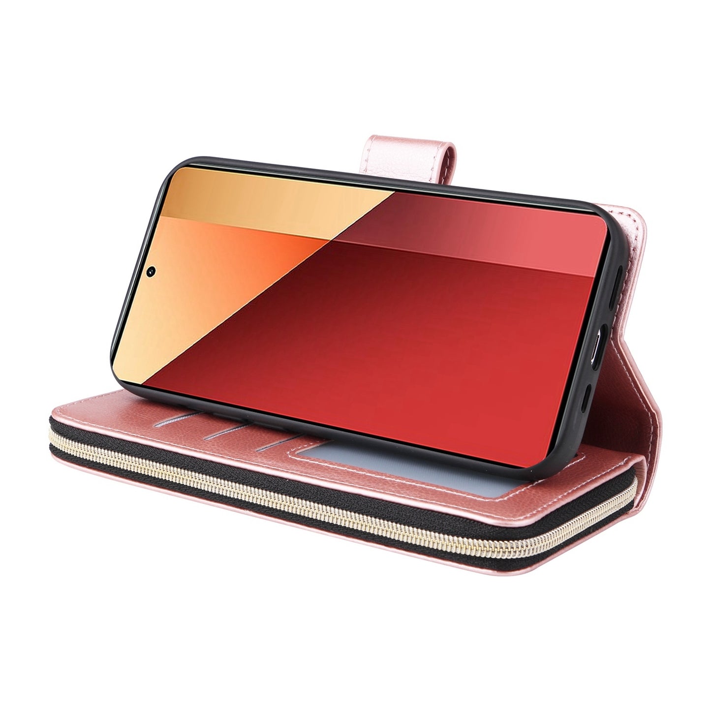 Redmi Note 13 Pro 4G Leather Wallet Case with 9 Card Slots, Zipped Cash Pocket & Kickstand - Premium PU TPU Protective Cover with Wrist Strap