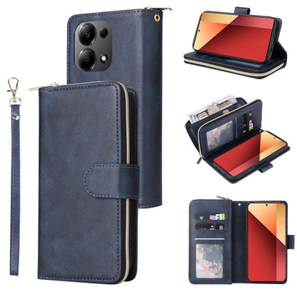 Redmi Note 13 Pro 4G Leather Wallet Case with 9 Card Slots, Zipped Cash Pocket & Kickstand - Premium PU TPU Protective Cover with Wrist Strap
