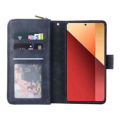 Redmi Note 13 Pro 4G Leather Wallet Case with 9 Card Slots, Zipped Cash Pocket & Kickstand - Premium PU TPU Protective Cover with Wrist Strap