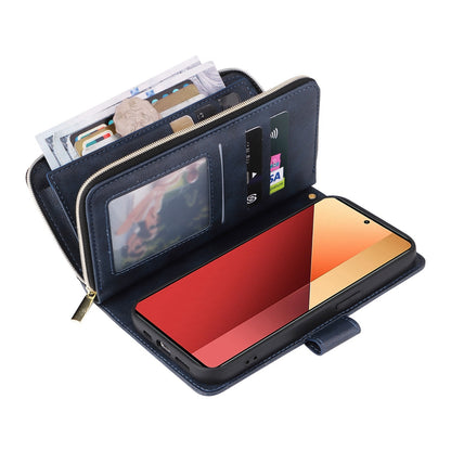 Redmi Note 13 Pro 4G Leather Wallet Case with 9 Card Slots, Zipped Cash Pocket & Kickstand - Premium PU TPU Protective Cover with Wrist Strap