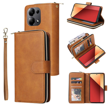 Redmi Note 13 Pro 4G Leather Wallet Case with 9 Card Slots, Zipped Cash Pocket & Kickstand - Premium PU TPU Protective Cover with Wrist Strap