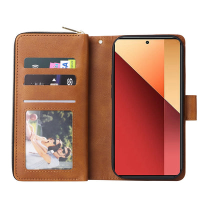 Redmi Note 13 Pro 4G Leather Wallet Case with 9 Card Slots, Zipped Cash Pocket & Kickstand - Premium PU TPU Protective Cover with Wrist Strap