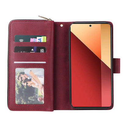 Redmi Note 13 Pro 4G Leather Wallet Case with 9 Card Slots, Zipped Cash Pocket & Kickstand - Premium PU TPU Protective Cover with Wrist Strap