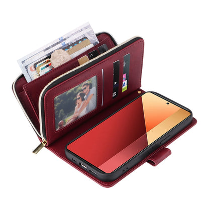 Redmi Note 13 Pro 4G Leather Wallet Case with 9 Card Slots, Zipped Cash Pocket & Kickstand - Premium PU TPU Protective Cover with Wrist Strap