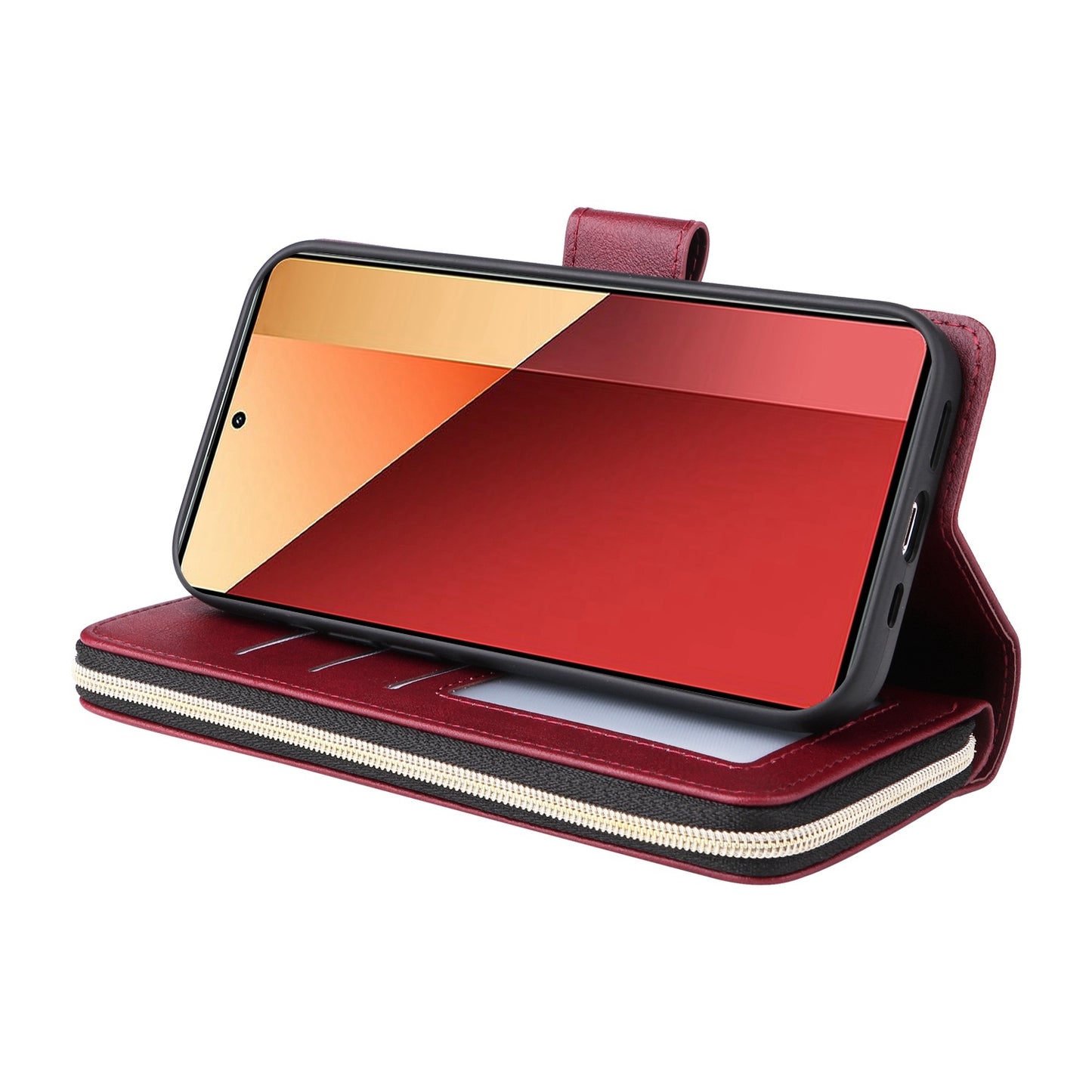 Redmi Note 13 Pro 4G Leather Wallet Case with 9 Card Slots, Zipped Cash Pocket & Kickstand - Premium PU TPU Protective Cover with Wrist Strap