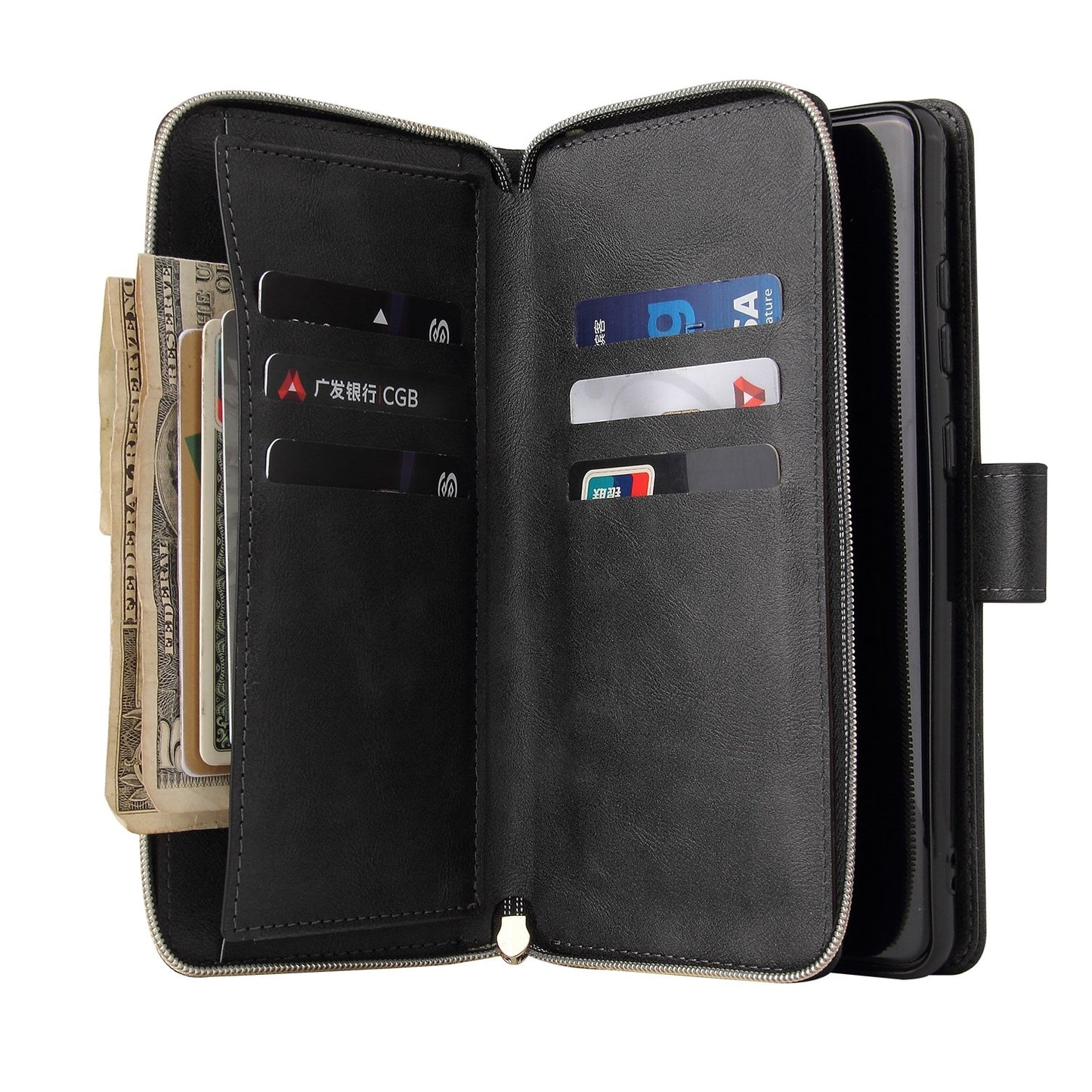 Redmi Note 12 4G Global Leather Wallet Case with 9 Card Slots, Zipped Cash Pocket & Kickstand - Premium PU TPU Protective Cover with Wrist Strap