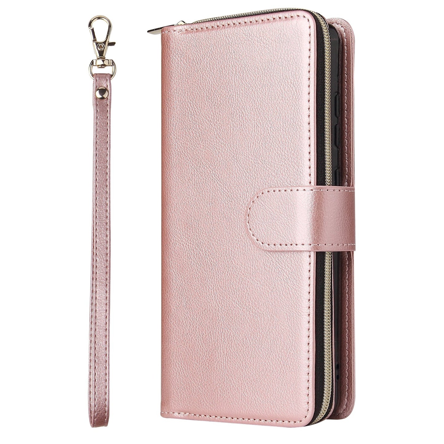 Redmi Note 12 4G Global Leather Wallet Case with 9 Card Slots, Zipped Cash Pocket & Kickstand - Premium PU TPU Protective Cover with Wrist Strap