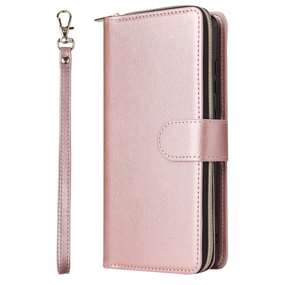 Redmi Note 12 4G Global Leather Wallet Case with 9 Card Slots, Zipped Cash Pocket & Kickstand - Premium PU TPU Protective Cover with Wrist Strap