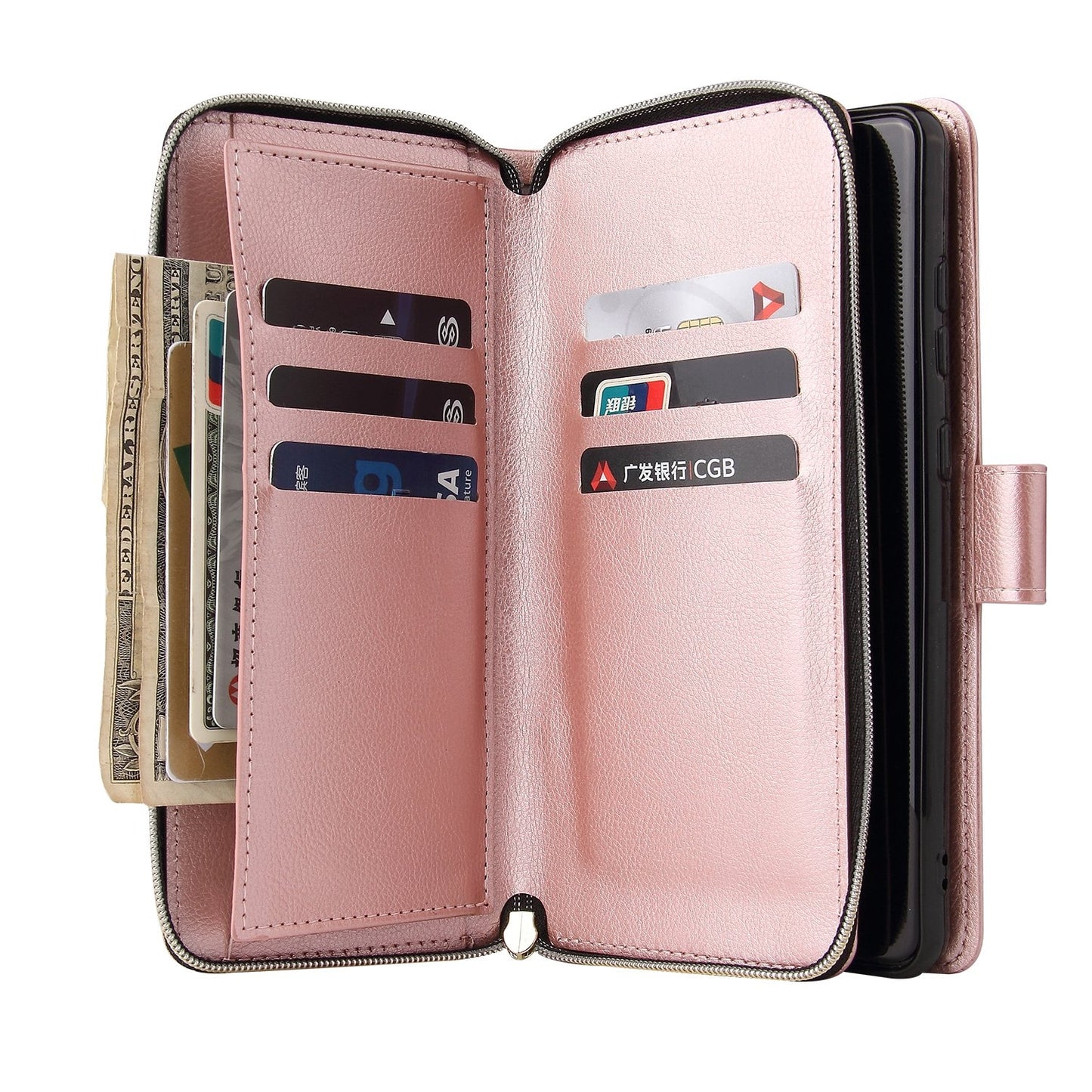 Redmi Note 12 4G Global Leather Wallet Case with 9 Card Slots, Zipped Cash Pocket & Kickstand - Premium PU TPU Protective Cover with Wrist Strap