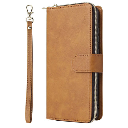 Redmi Note 12 4G Global Leather Wallet Case with 9 Card Slots, Zipped Cash Pocket & Kickstand - Premium PU TPU Protective Cover with Wrist Strap