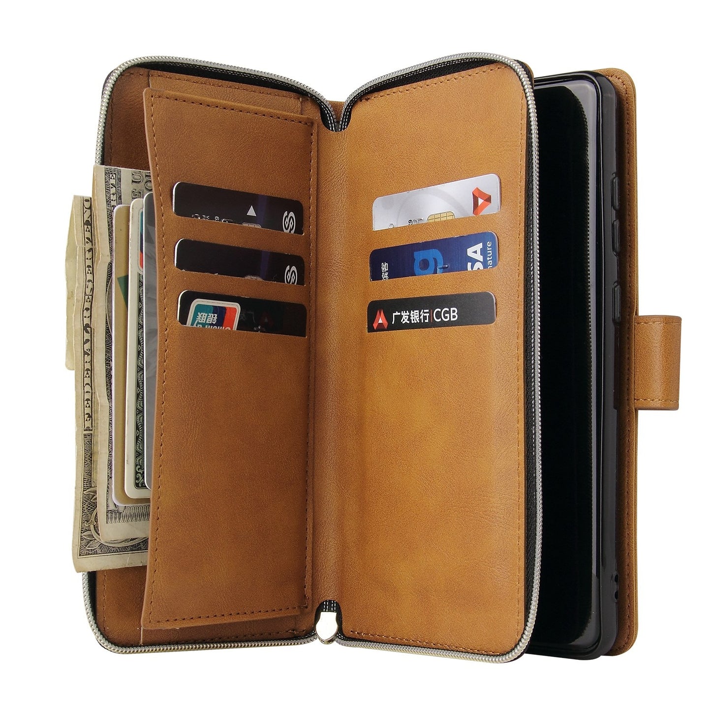 Redmi Note 12 4G Global Leather Wallet Case with 9 Card Slots, Zipped Cash Pocket & Kickstand - Premium PU TPU Protective Cover with Wrist Strap