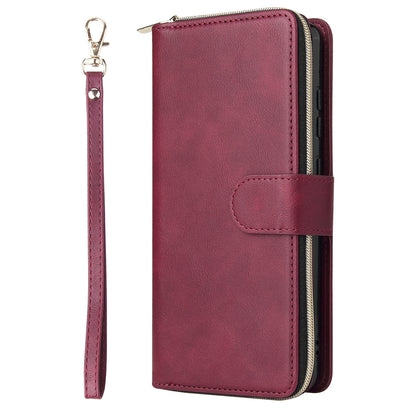 Redmi Note 12 4G Global Leather Wallet Case with 9 Card Slots, Zipped Cash Pocket & Kickstand - Premium PU TPU Protective Cover with Wrist Strap