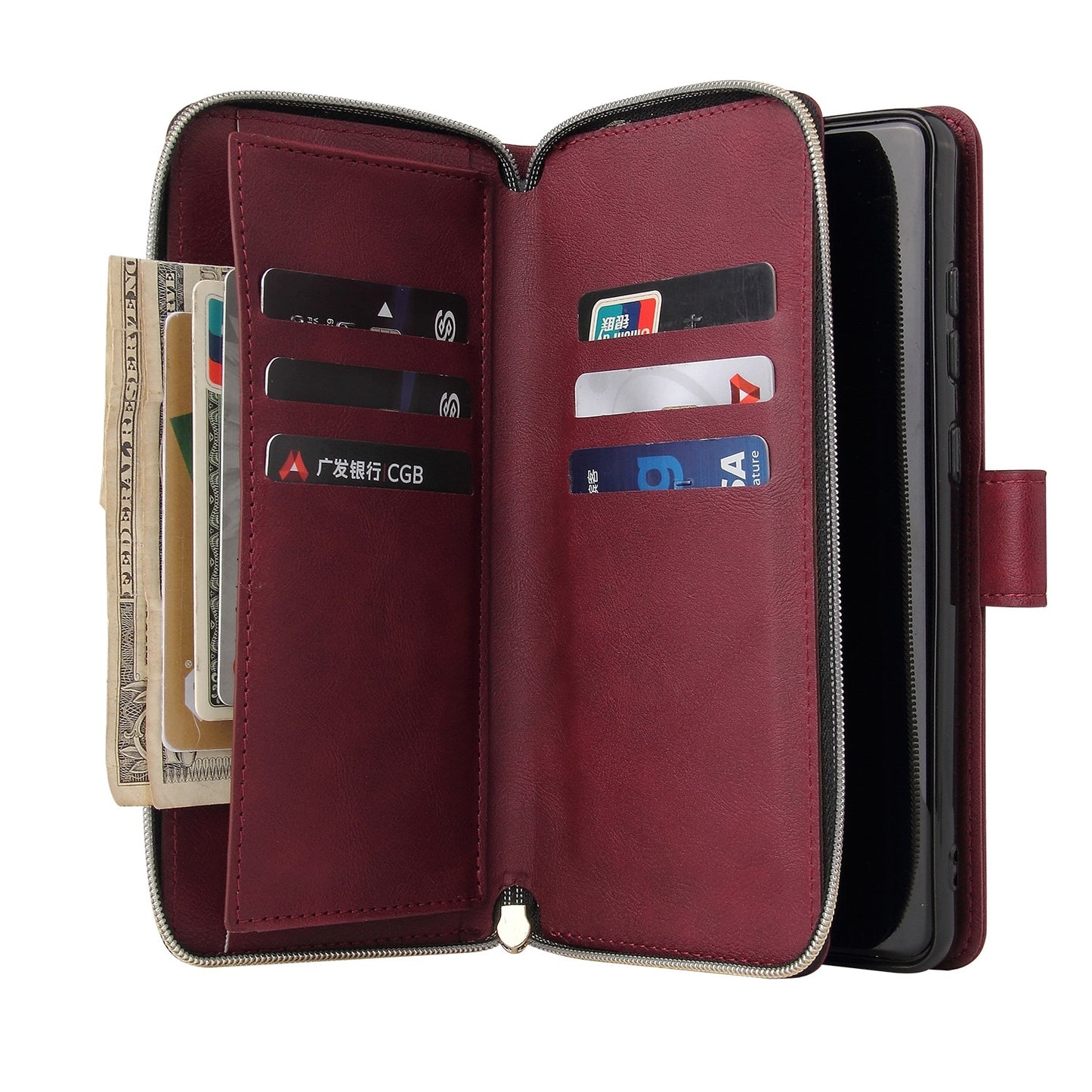 Redmi Note 12 4G Global Leather Wallet Case with 9 Card Slots, Zipped Cash Pocket & Kickstand - Premium PU TPU Protective Cover with Wrist Strap