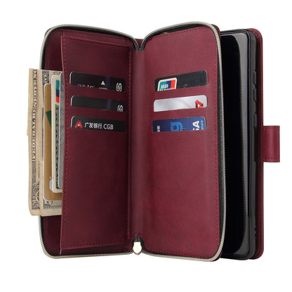 Redmi Note 12 4G Global Leather Wallet Case with 9 Card Slots, Zipped Cash Pocket & Kickstand - Premium PU TPU Protective Cover with Wrist Strap