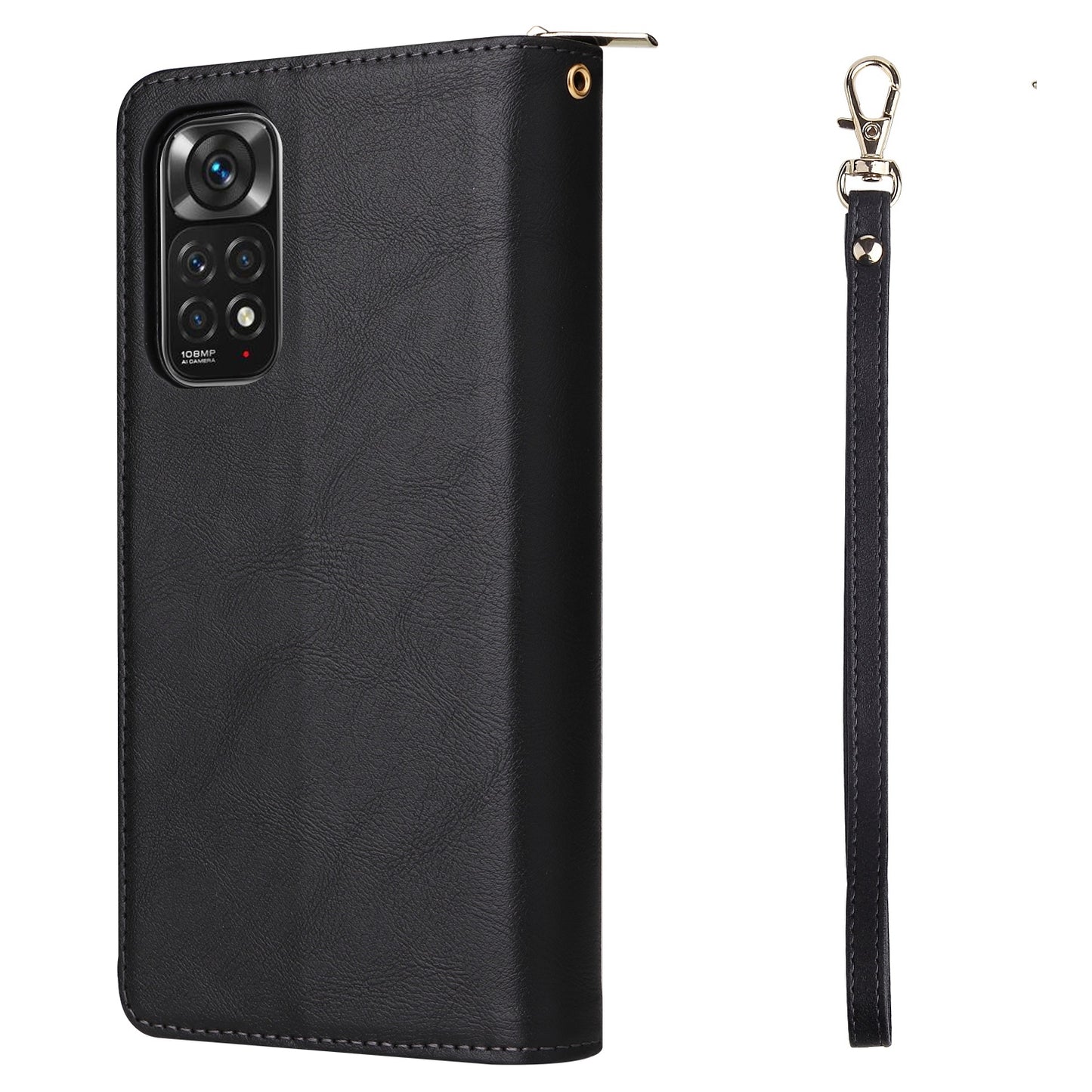Redmi Note 11 Pro Global Leather Wallet Case with 9 Card Slots, Zipped Cash Pocket & Kickstand - Premium PU TPU Protective Cover with Wrist Strap