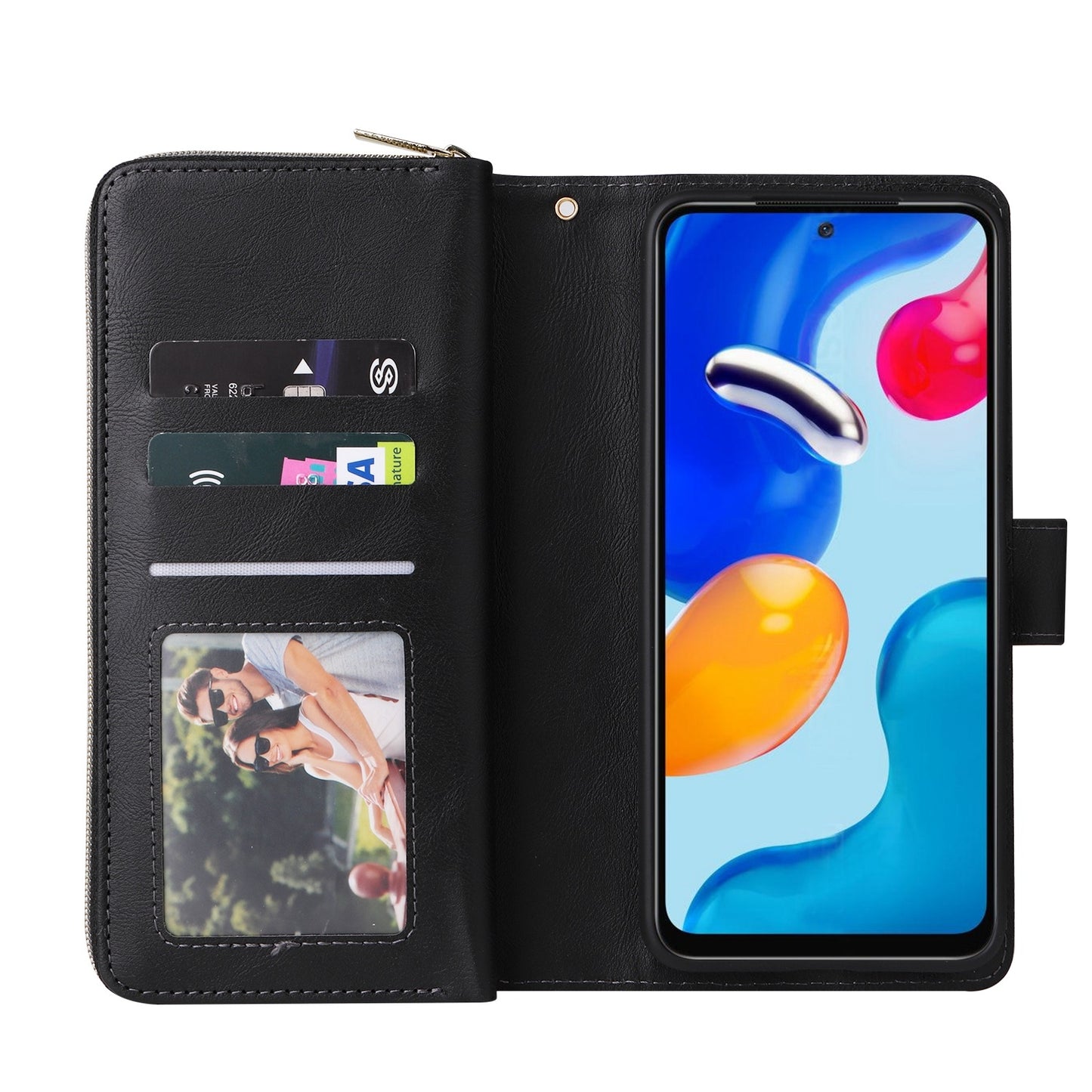 Redmi Note 11 Pro Global Leather Wallet Case with 9 Card Slots, Zipped Cash Pocket & Kickstand - Premium PU TPU Protective Cover with Wrist Strap