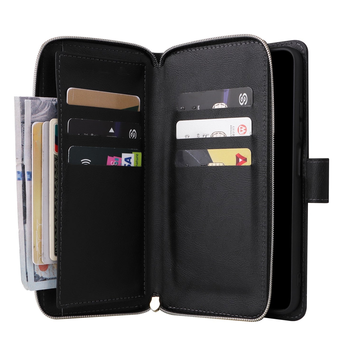 Redmi Note 11 Pro Global Leather Wallet Case with 9 Card Slots, Zipped Cash Pocket & Kickstand - Premium PU TPU Protective Cover with Wrist Strap