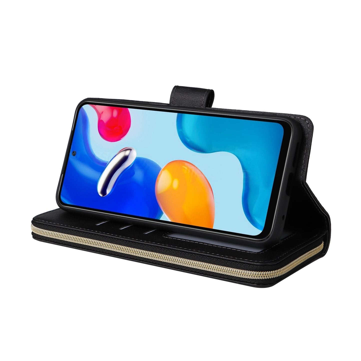 Redmi Note 11 Pro Global Leather Wallet Case with 9 Card Slots, Zipped Cash Pocket & Kickstand - Premium PU TPU Protective Cover with Wrist Strap