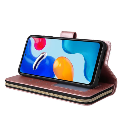 Redmi Note 11 Pro Global Leather Wallet Case with 9 Card Slots, Zipped Cash Pocket & Kickstand - Premium PU TPU Protective Cover with Wrist Strap