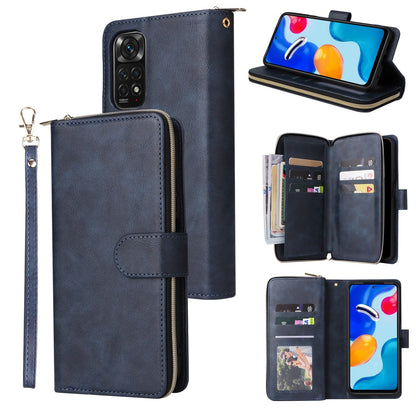 Redmi Note 11 Pro Global Leather Wallet Case with 9 Card Slots, Zipped Cash Pocket & Kickstand - Premium PU TPU Protective Cover with Wrist Strap