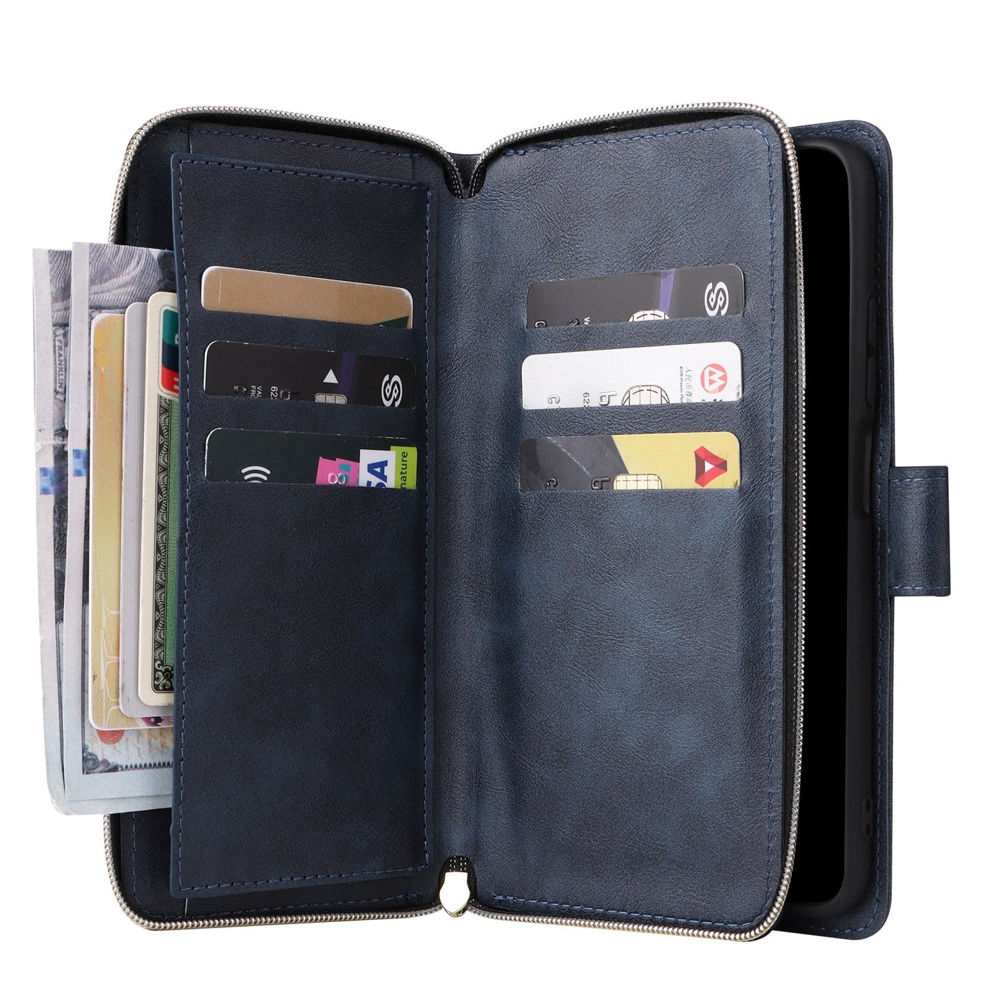 Redmi Note 11 Pro Global Leather Wallet Case with 9 Card Slots, Zipped Cash Pocket & Kickstand - Premium PU TPU Protective Cover with Wrist Strap