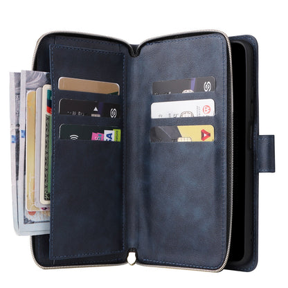 Redmi Note 11 Pro Global Leather Wallet Case with 9 Card Slots, Zipped Cash Pocket & Kickstand - Premium PU TPU Protective Cover with Wrist Strap