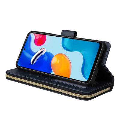 Redmi Note 11 Pro Global Leather Wallet Case with 9 Card Slots, Zipped Cash Pocket & Kickstand - Premium PU TPU Protective Cover with Wrist Strap