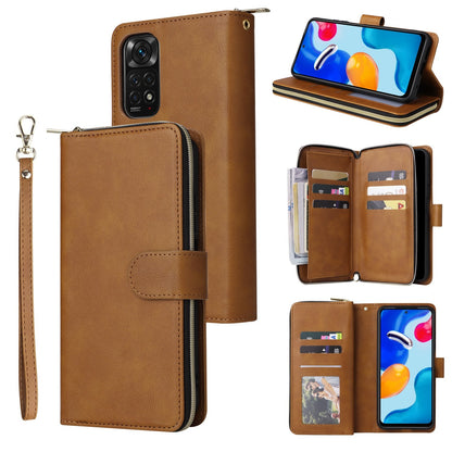 Redmi Note 11 Pro Global Leather Wallet Case with 9 Card Slots, Zipped Cash Pocket & Kickstand - Premium PU TPU Protective Cover with Wrist Strap