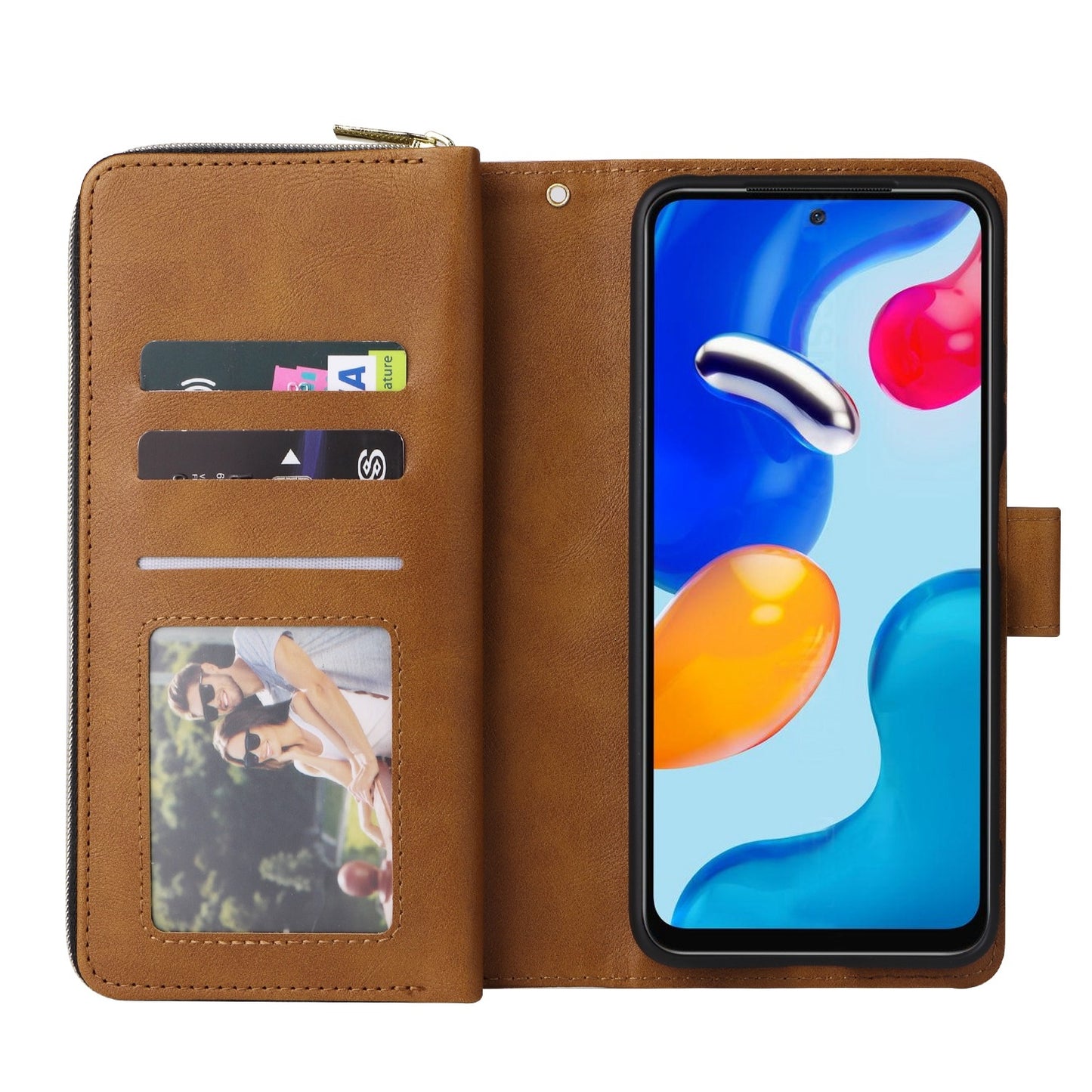 Redmi Note 11 Pro Global Leather Wallet Case with 9 Card Slots, Zipped Cash Pocket & Kickstand - Premium PU TPU Protective Cover with Wrist Strap