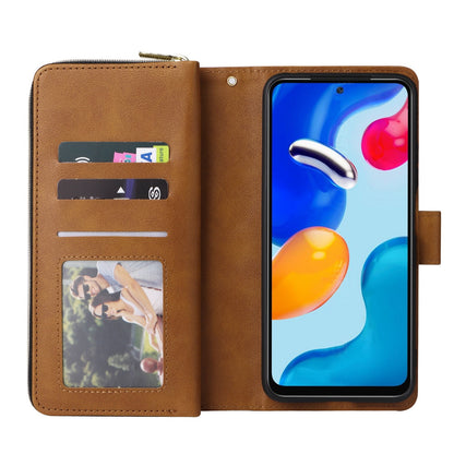 Redmi Note 11 Pro Global Leather Wallet Case with 9 Card Slots, Zipped Cash Pocket & Kickstand - Premium PU TPU Protective Cover with Wrist Strap