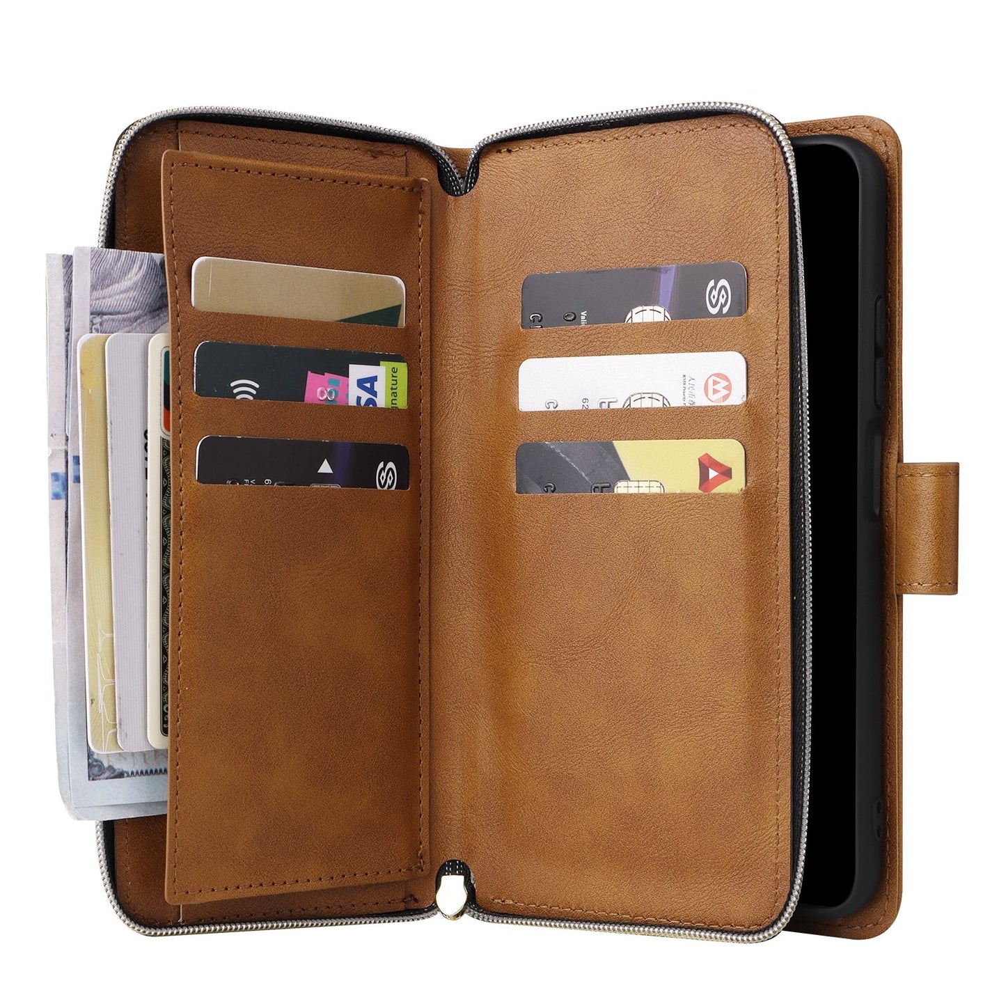 Redmi Note 11 Pro Global Leather Wallet Case with 9 Card Slots, Zipped Cash Pocket & Kickstand - Premium PU TPU Protective Cover with Wrist Strap