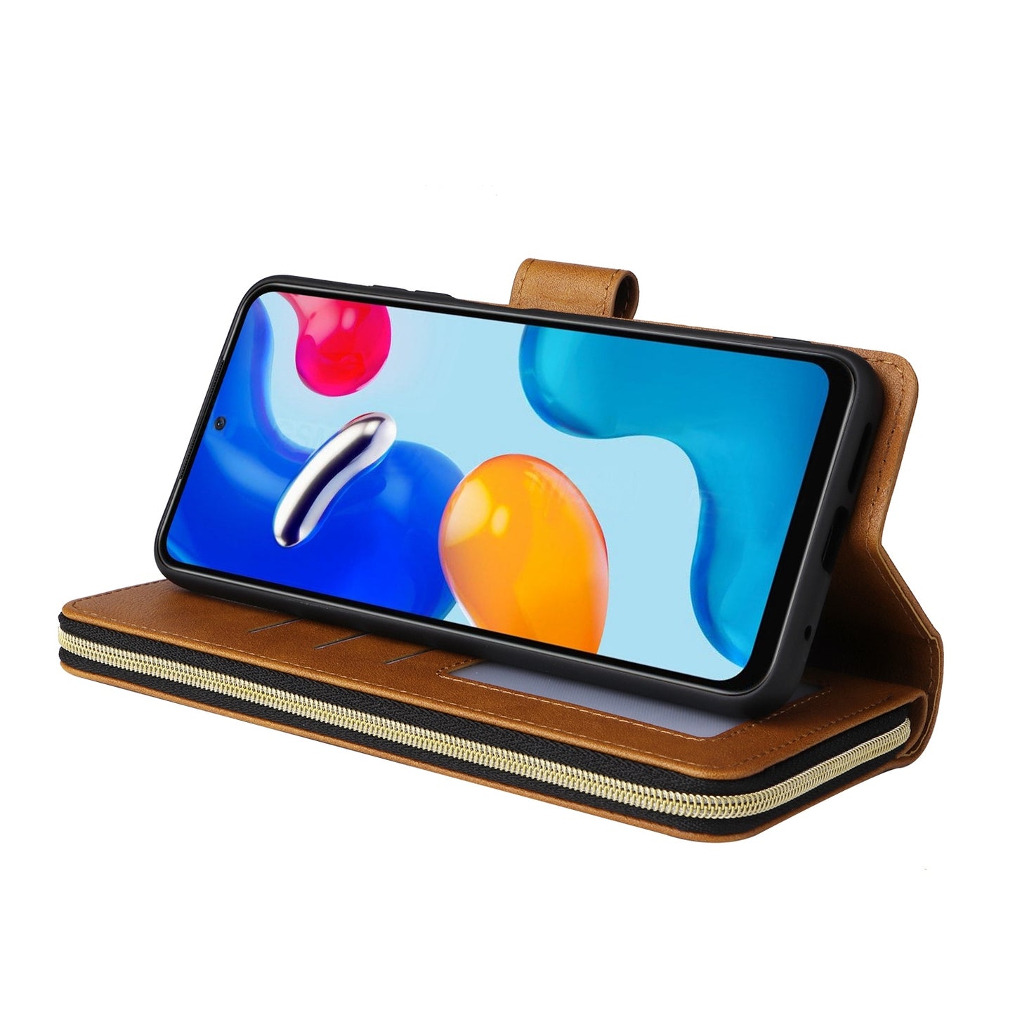 Redmi Note 11 Pro Global Leather Wallet Case with 9 Card Slots, Zipped Cash Pocket & Kickstand - Premium PU TPU Protective Cover with Wrist Strap