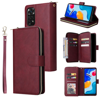 Redmi Note 11 Pro Global Leather Wallet Case with 9 Card Slots, Zipped Cash Pocket & Kickstand - Premium PU TPU Protective Cover with Wrist Strap